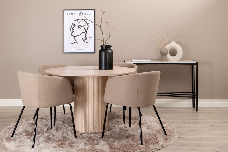Biana Matgrupp 110 cm Rund inkl 4 Berita Stolar - Beige/Svart - Möbler - Bord & matgrupper - Matgrupper