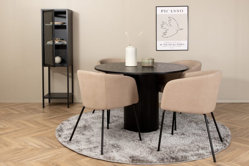 Biana Matgrupp 110 cm Rund inkl 4 Berita Stolar, Svart/Beige