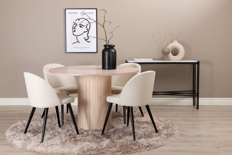 Biana Matgrupp 110 cm Rund inkl 4 Valera Manchesterstolar - Beige/Svart - Möbler - Bord & matgrupper - Matgrupper