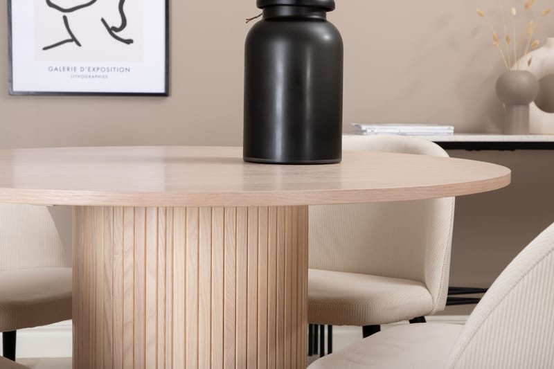 Biana Matgrupp 110 cm Rund inkl 4 Valera Manchesterstolar - Beige/Svart - Möbler - Bord & matgrupper - Matgrupper