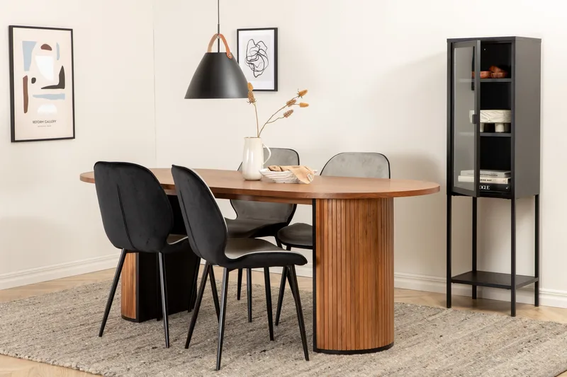 Biana Matgrupp 200 cm Oval inkl 4 Emsa Stolar, Valnötsbrun/Ljusgrå/Svart