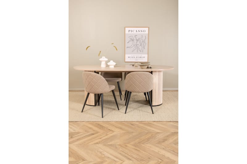 Biana Matgrupp 200 cm Oval inkl 4 Velvets Stolar - Beige/Svart - Möbler - Bord & matgrupper - Matgrupper