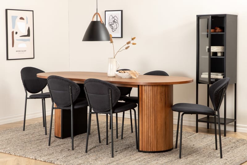 Biana Matgrupp 200 cm Oval inkl 6 Moncoll Stolar, Valnöt/Svart