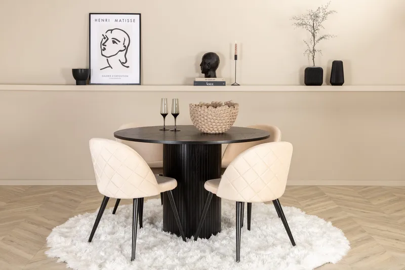 Bianca runt matbord med 4st Velvet matstol, undefined