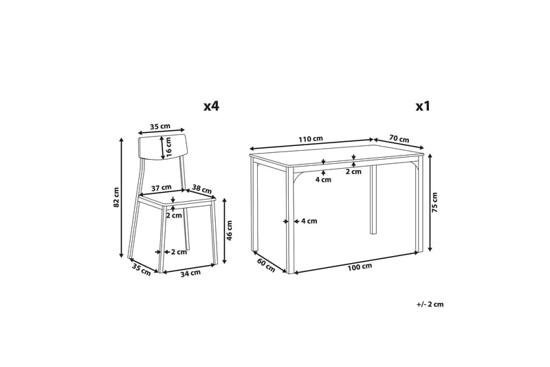 Bismarca Matgrupp 110 cm Inkl 4 Stolar - Grå/Vit - Matgrupper