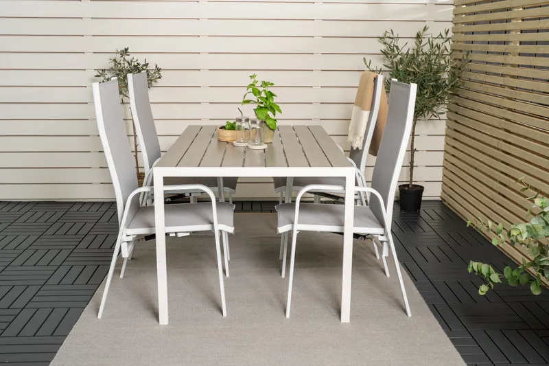 Buitepos Matgrupp inkl 4 Dusternbrook Karmstolar - Polywood/Vit - Utemöbler - Utegrupp - Matgrupp utomhus