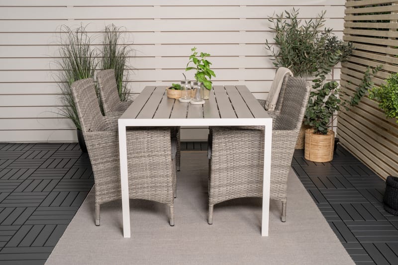 Buitepos Matgrupp inkl 4 Kalkfeld Karmstolar - Polywood/Vit - Utemöbler - Utegrupp - Matgrupp utomhus