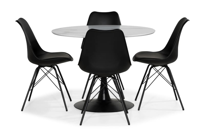 Caitly Matgrupp 100 cm Rund med 4 Shell Stol - Vit/Svart PU/Metall - Möbler - Bord & matgrupper - Matgrupper