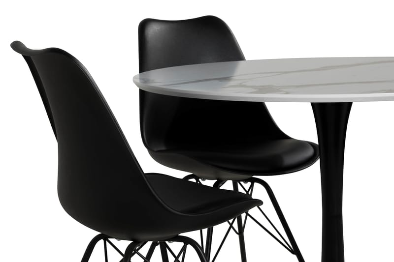 Caitly Matgrupp 100 cm Rund med 4 Shell Stol - Vit/Svart PU/Metall - Möbler - Bord & matgrupper - Matgrupper