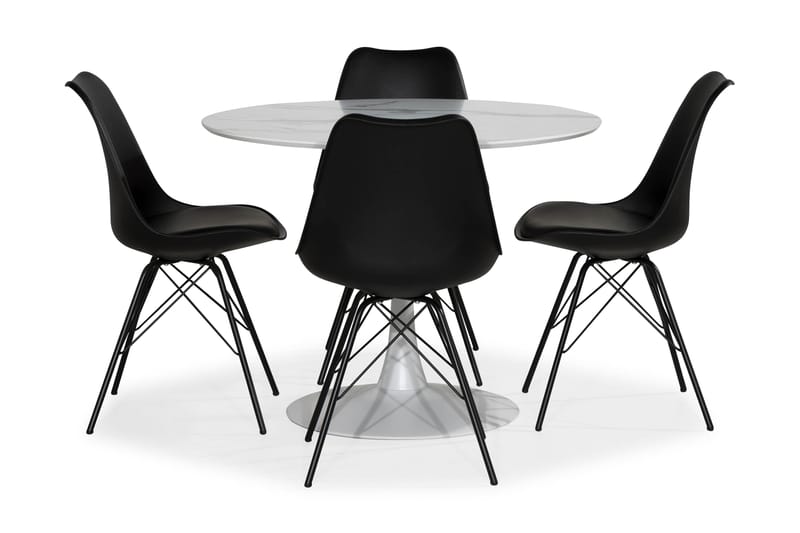Caitly Matgrupp 100 cm Rund med 4 Shell Stol - Vit/Svart PU/Metall - Möbler - Bord & matgrupper - Matgrupper