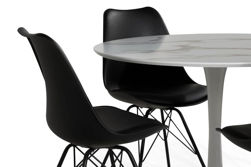 Caitly Matgrupp 100 cm Rund med 4 Shell Stol - Vit/Svart PU/Metall - Möbler - Bord & matgrupper - Matgrupper