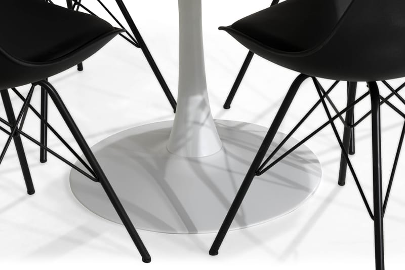 Caitly Matgrupp 100 cm Rund med 4 Shell Stol - Vit/Svart PU/Metall - Möbler - Bord & matgrupper - Matgrupper