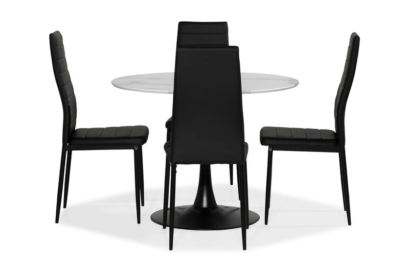 Caitly Matgrupp 100 cm Rund med 4 Ted Stol - Vit/Svart/Metall - Möbler - Bord & matgrupper - Matgrupper