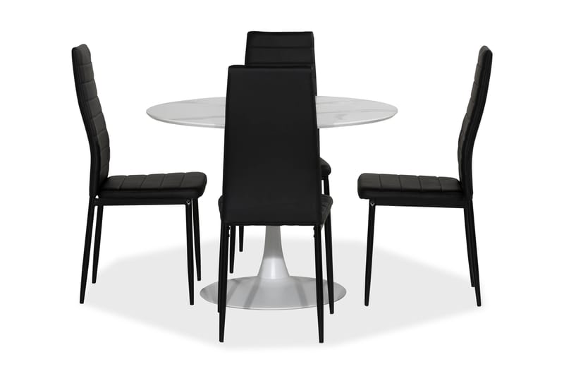 Caitly Matgrupp 100 cm Rund med 4 Ted Stol - Vit/Svart/Metall - Möbler - Bord & matgrupper - Matgrupper