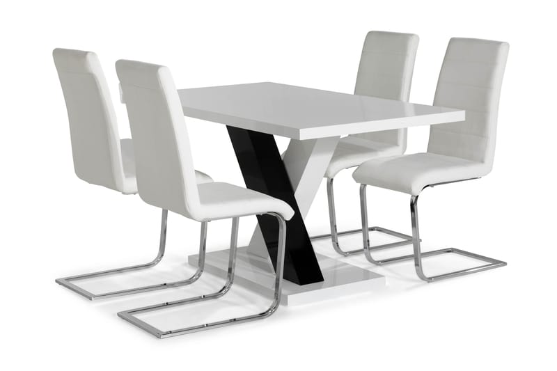 Cesi Matgrupp 140 cm med 4 Cibus Stol - Vit/Svart/Svart PU/Krom - Möbler - Bord & matgrupper - Matgrupper