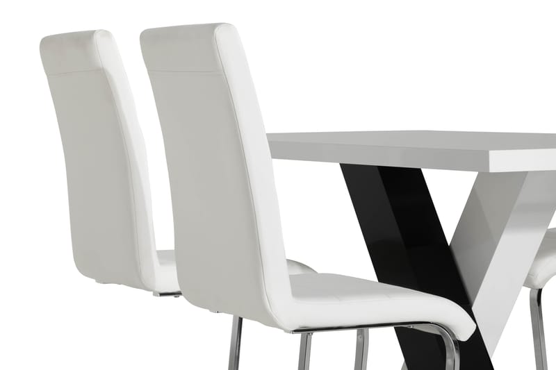 Cesi Matgrupp 140 cm med 4 Cibus Stol - Vit/Svart/Svart PU/Krom - Möbler - Bord & matgrupper - Matgrupper