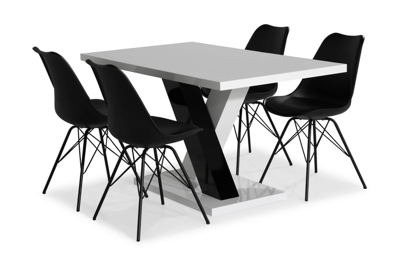 Cesi Matgrupp 140 cm med 4 Shell Stol - Vit/Svart/Svart PU - Möbler - Bord & matgrupper - Matgrupper