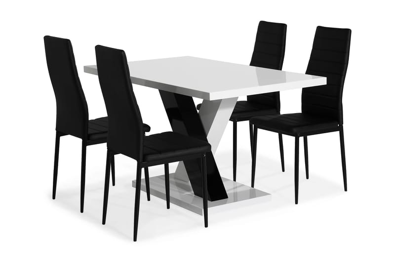 Cesi Matgrupp 140 cm med 4 Ted Stol - Vit/Svart - Möbler - Bord & matgrupper - Matgrupper