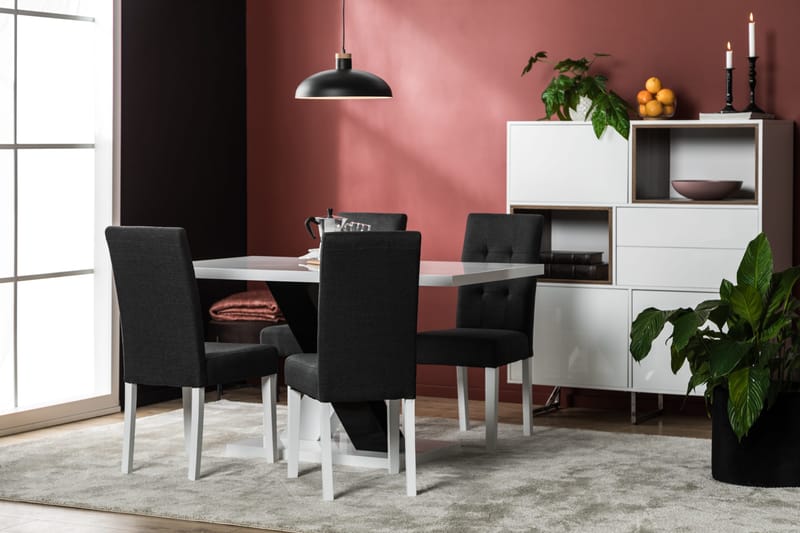 Cesi Matgrupp 140 cm med 4 Viktor Stol - Vit/Svart/Svart PU - Möbler - Bord & matgrupper - Matgrupper