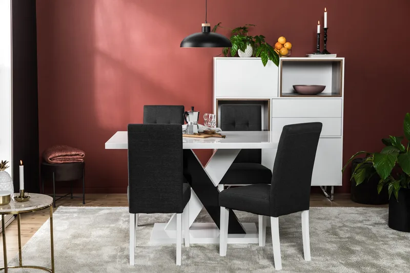 Cesi Matgrupp 140 cm med 4 Viktor Stol - Vit/Svart/Svart PU - Möbler - Bord & matgrupper - Matgrupper