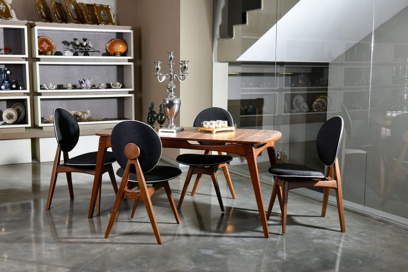 Charbel Matgrupp 160 cm med 4 matstolar - Valnöt/Antracit - Möbler - Bord & matgrupper - Matgrupper