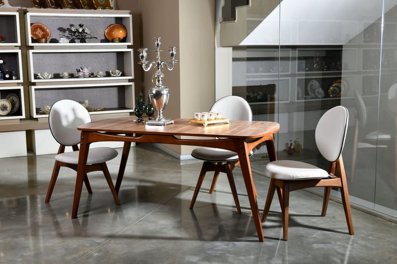 Charbel Matgrupp 160 cm med 4 matstolar - Valnöt/Cream - Möbler - Bord & matgrupper - Matgrupper