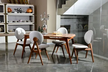 Charbel Matgrupp 160 cm med 4 matstolar - Valnöt/Cream - Möbler - Bord & matgrupper - Matgrupper