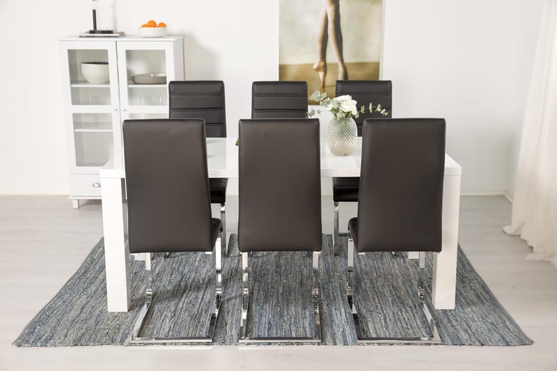 Cibus Matgrupp 180 cm med 6 Stolar - Vit/Svart Konstläder - Möbler - Bord & matgrupper - Matgrupper