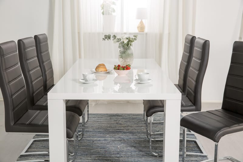 Cibus Matgrupp 180 cm med 6 Stolar - Vit/Svart Konstläder - Möbler - Bord & matgrupper - Matgrupper