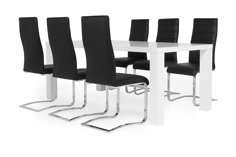 Cibus Matgrupp 180 cm med 6 Stolar - Vit/Svart Konstläder - Möbler - Bord & matgrupper - Matgrupper
