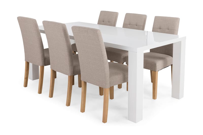 Cibus Matgrupp 180 cm med 6 Viktor Stol, Vit/Beige/Ek