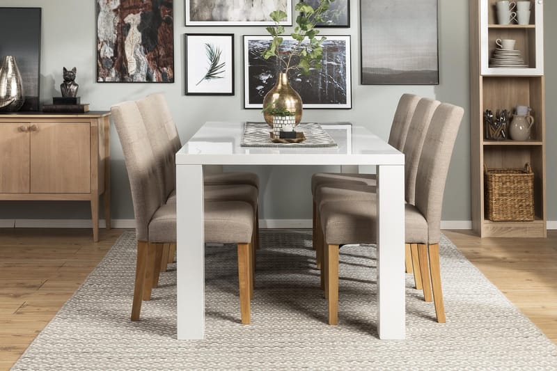 Cibus Matgrupp 180 cm med 6 Viktor Stol - Vit/Beige/Ek - Möbler - Bord & matgrupper - Matgrupper