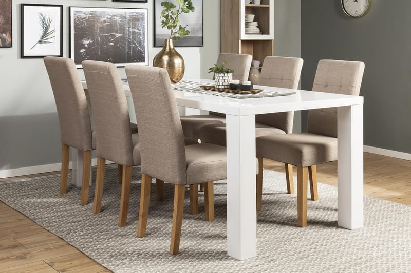 Cibus Matgrupp 180 cm med 6 Viktor Stol - Vit/Beige/Ek - Möbler - Bord & matgrupper - Matgrupper