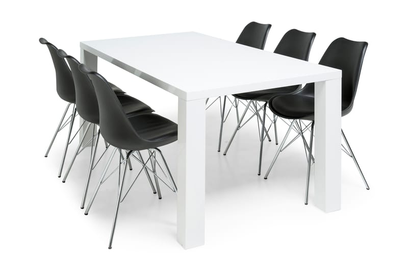 Cibus Matgrupp Vit 180x90cm - 6st Shell Stolar Svart/Krom - Möbler - Bord & matgrupper - Matgrupper