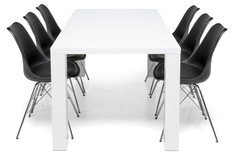 Cibus Matgrupp Vit 180x90cm - 6st Shell Stolar Svart/Krom - Möbler - Bord & matgrupper - Matgrupper