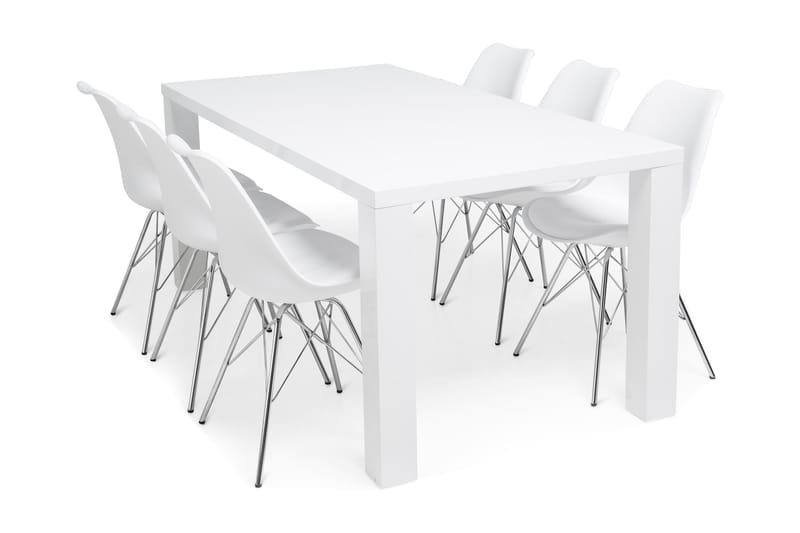 Cibus Matgrupp Vit 180x90cm - 6st Shell Stolar Vit/Krom - Möbler - Bord & matgrupper - Matgrupper