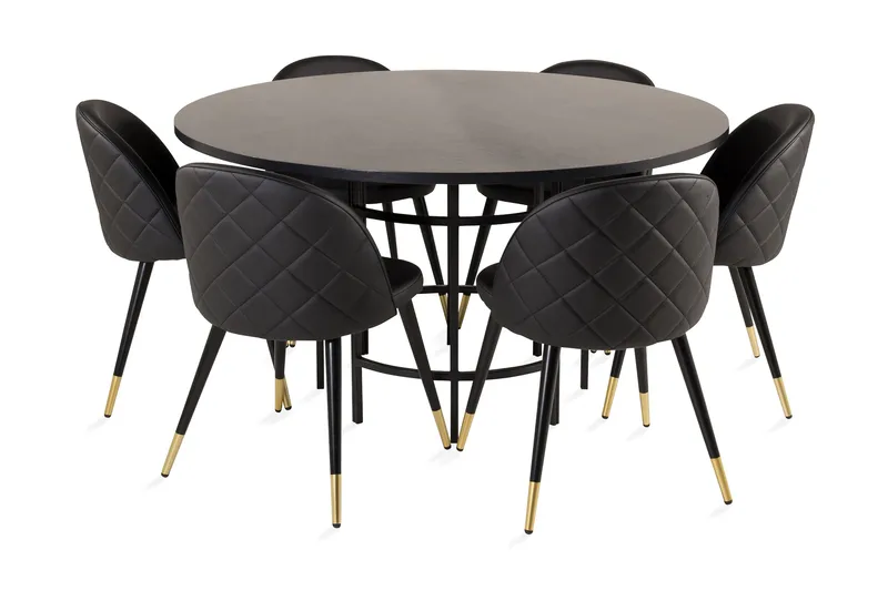Copenhagen Matgrupp med 6 Valera Matstolar Mässing/Svart, Furniture Fashion
