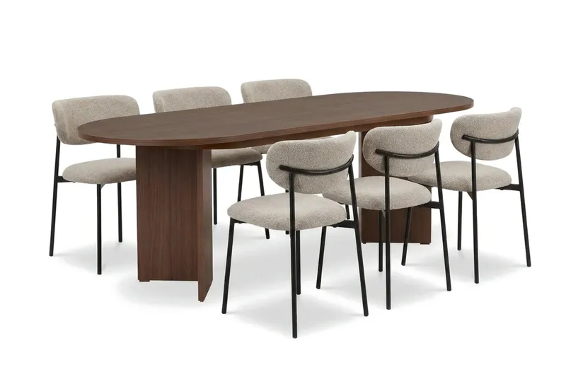Dano Utdragbart Matbord 160-200 cm med 6 Lucy Matstolar, undefined
