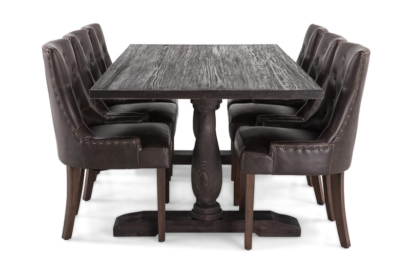 Dijon Matgrupp 200 cm med 6 Tuva Fåtölj - Vintage Trä / Brun Pu - Möbler - Bord & matgrupper - Matgrupper