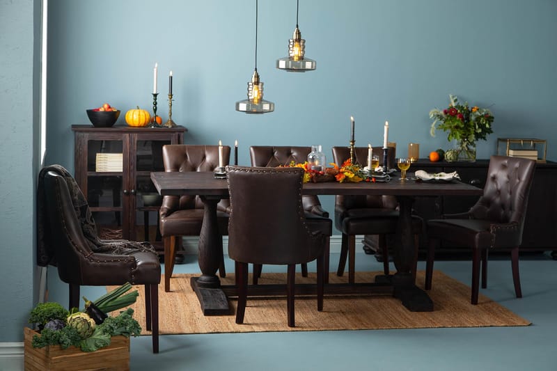 Dijon Matgrupp 200 cm med 6 Tuva Fåtölj - Vintage Trä / Brun Pu - Möbler - Bord & matgrupper - Matgrupper