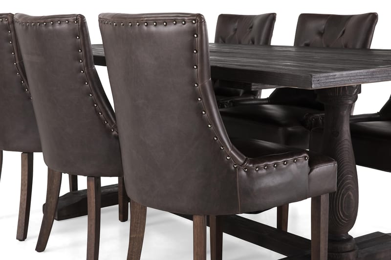 Dijon Matgrupp 200 cm med 6 Tuva Fåtölj - Vintage Trä / Brun Pu - Möbler - Bord & matgrupper - Matgrupper