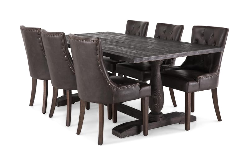 Dijon Matgrupp 200 cm med 6 Tuva Fåtölj - Vintage Trä / Brun Pu - Möbler - Bord & matgrupper - Matgrupper