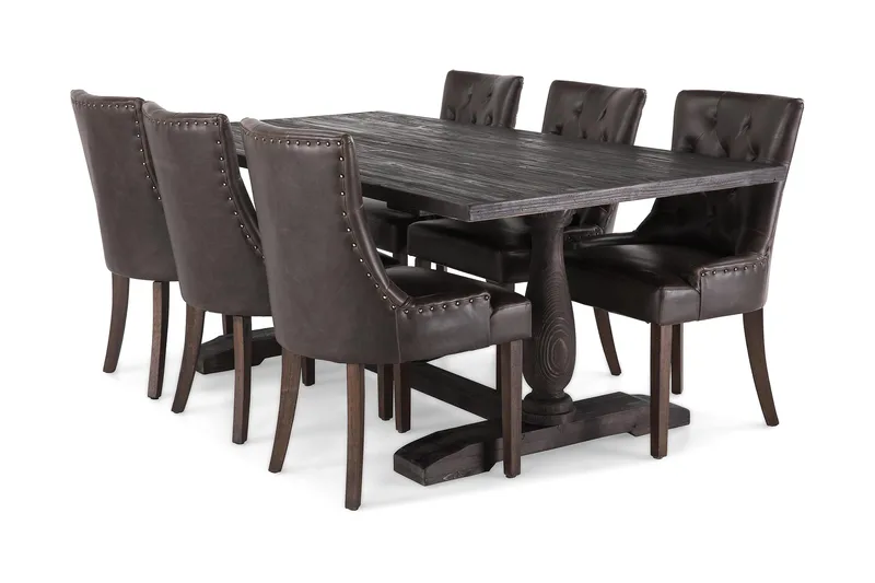 Dijon Matgrupp 200 cm med 6 Tuva Fåtölj - Vintage Trä / Brun Pu - Möbler - Bord & matgrupper - Matgrupper