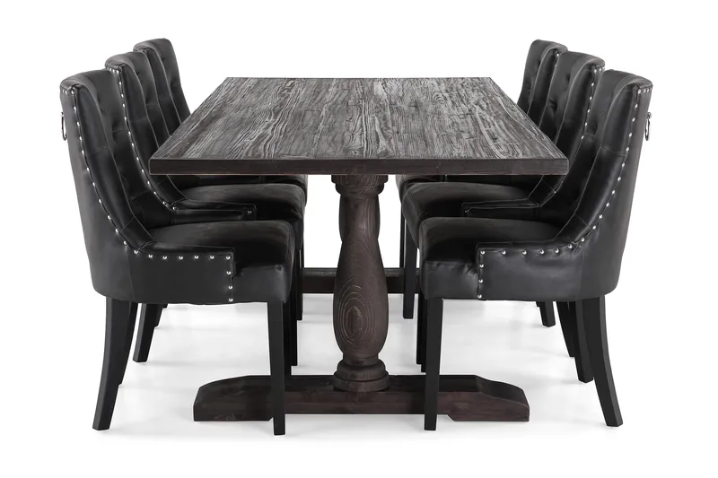 Dijon Matgrupp 200 cm med 6 Tuva Fåtölj - Vintage Trä / Svart Pu - Möbler - Bord & matgrupper - Matgrupper