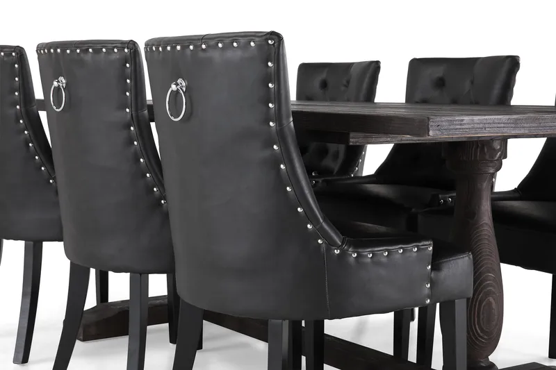 Dijon Matgrupp 200 cm med 6 Tuva Fåtölj - Vintage Trä / Svart Pu - Möbler - Bord & matgrupper - Matgrupper