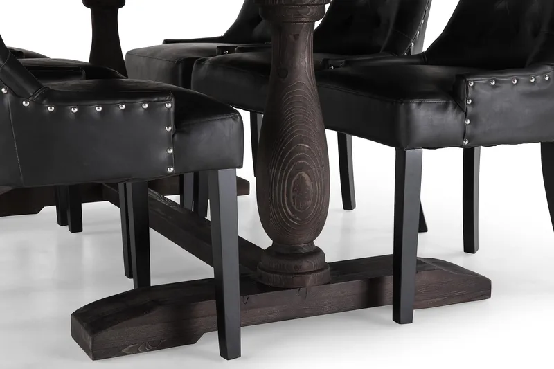 Dijon Matgrupp 200 cm med 6 Tuva Fåtölj - Vintage Trä / Svart Pu - Möbler - Bord & matgrupper - Matgrupper