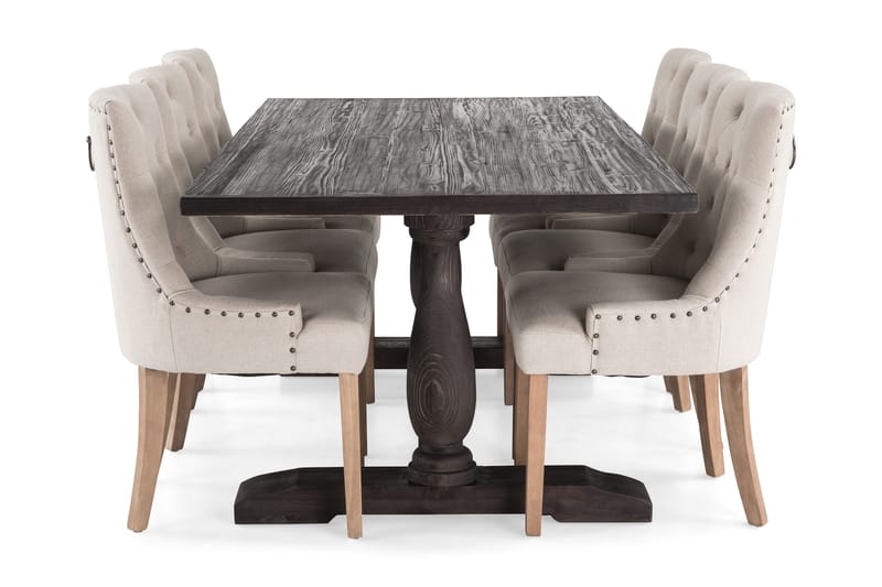 Dijon Matgrupp 200 cm med 6 Viktoria Fåtölj - Vintage Trä / Beige Trä - Möbler - Bord & matgrupper - Matgrupper