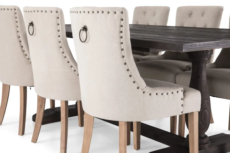 Dijon Matgrupp 200 cm med 6 Viktoria Fåtölj - Vintage Trä / Beige Trä - Möbler - Bord & matgrupper - Matgrupper