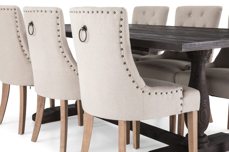 Dijon Matgrupp 200 cm med 6 Viktoria Fåtölj - Vintage Trä / Beige Trä - Möbler - Bord & matgrupper - Matgrupper