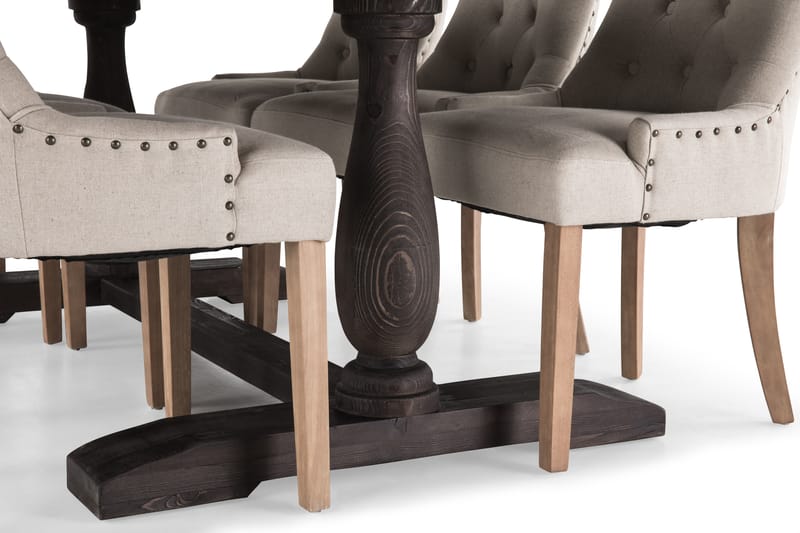 Dijon Matgrupp 200 cm Rektangulär med 6 Viktoria Stolar - Vintage Trä / Beige Trä - Möbler - Bord & matgrupper - Matgrupper